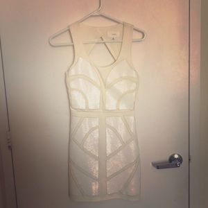 EnCreme cream party dress w sequins & keyhole back